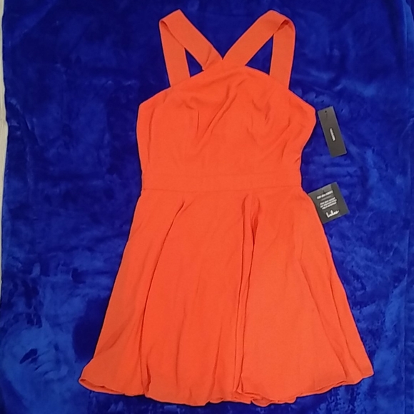 NWT Lulu's Coral Red Skater Dress - Picture 3 of 7